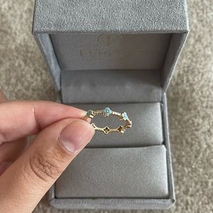14k Full Eternity Clover Turquoise and Diamond Ring